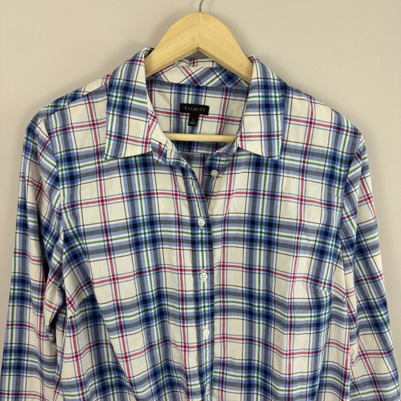 Talbots Plaid Long Sleeve Button Down Shirt Size L Metallic Thread Throughout - Picture 4 of 7
